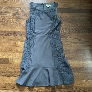 Elle Gray Dress with Lace Detailing & Ruffle Hem - Size 4